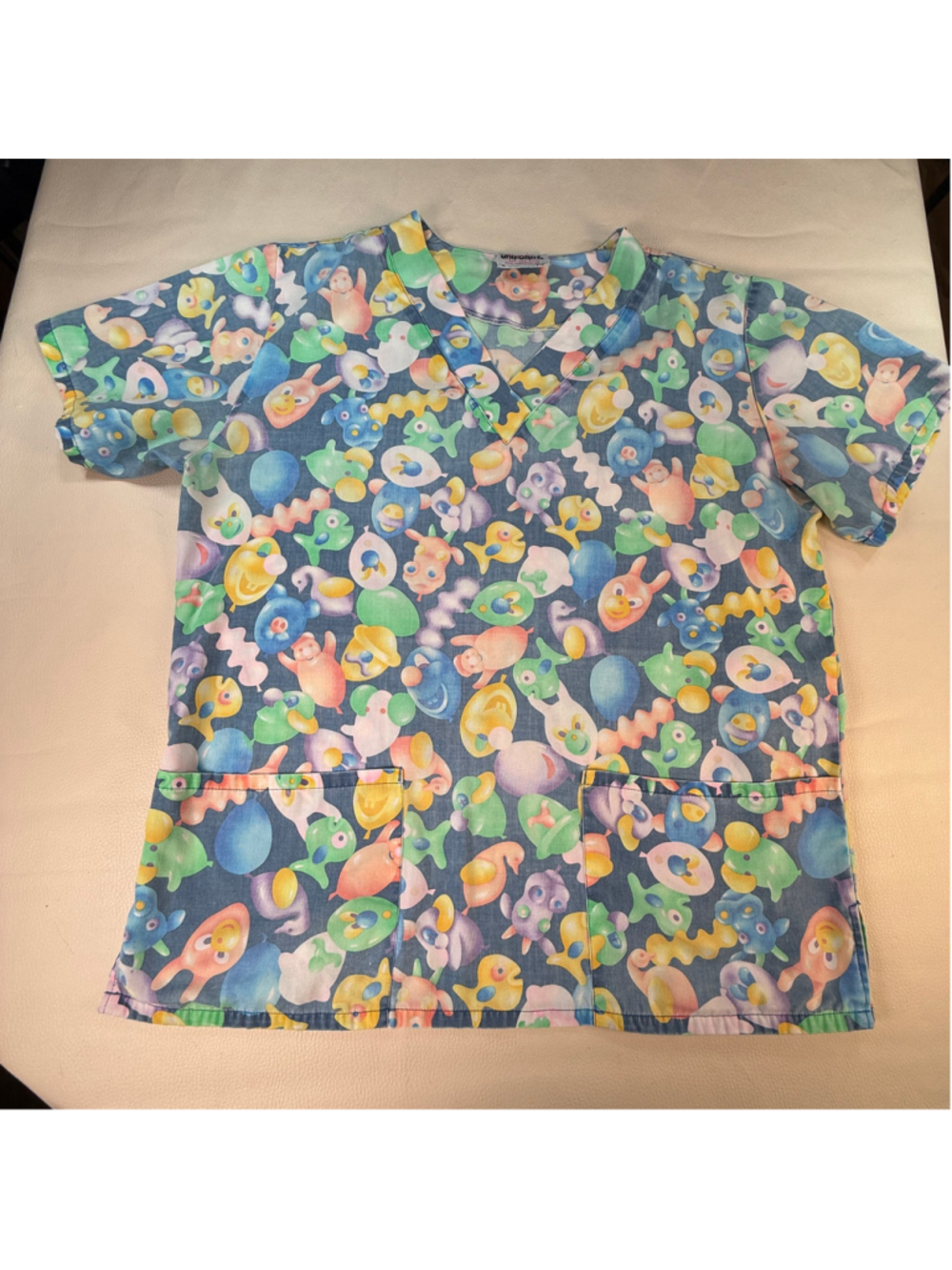 Jasco Uniforms Scrub Top Medium Colorful Cartoon Character Print Medical Nurse
